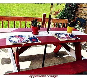 budget patio decorating, outdoor living, patio, repurposing upcycling, seasonal holiday decor, Old and battered picnic table redone