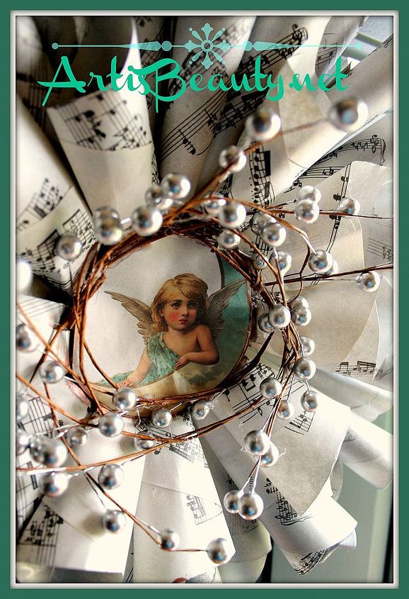 make a sheet music wreath using free graphics from the graphics fairy, crafts, wreaths, my finished sheet music wreath diy christmas wreath myfavoritethings