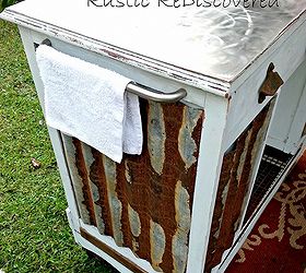 turning a dumpster desk into a kitchen island, diy, kitchen design, kitchen island, painted furniture, repurposing upcycling, rustic furniture, Recycled Stainless Top And Towel Bar