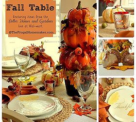 fall table decorated with better homes and gardens seasonal finds, living room ideas, seasonal holiday decor, Fall table with BHG dishes a DIY Pumpkin topiary and more