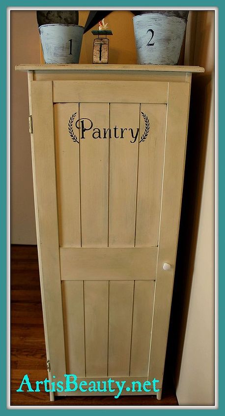 come see how i turned this old sauder cupboard into a vintage looking pantry, closet, diy, how to, repurposing upcycling, Here it is All finished and looking Vintage Could you even ever guess that this is a sauder piece