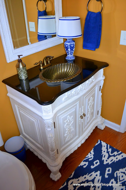 powder room makeover, bathroom ideas, chalk paint, home decor, painting, Repainted vanity using ASCP in Pure White