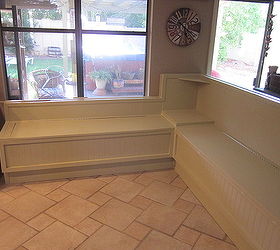 l shaped bench with under seat storage, painted furniture, storage ideas, woodworking projects