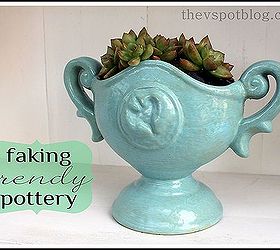 faking the look of trendy colorful pottery, crafts, Super easy to do