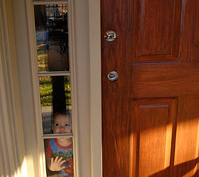 front door redo using faux wood grain technique, Can you spot the photobomber