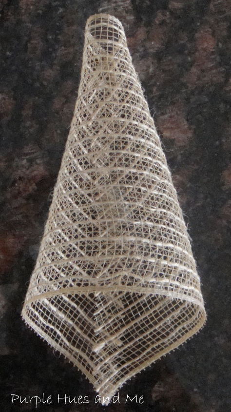 mesh ribbon angel, crafts, seasonal holiday decor, wreaths, Cut 5 trapezoid like shapes 3 x12 and glue into cones leaving one narrow end opening to accommodate the shank end of a ball ornament