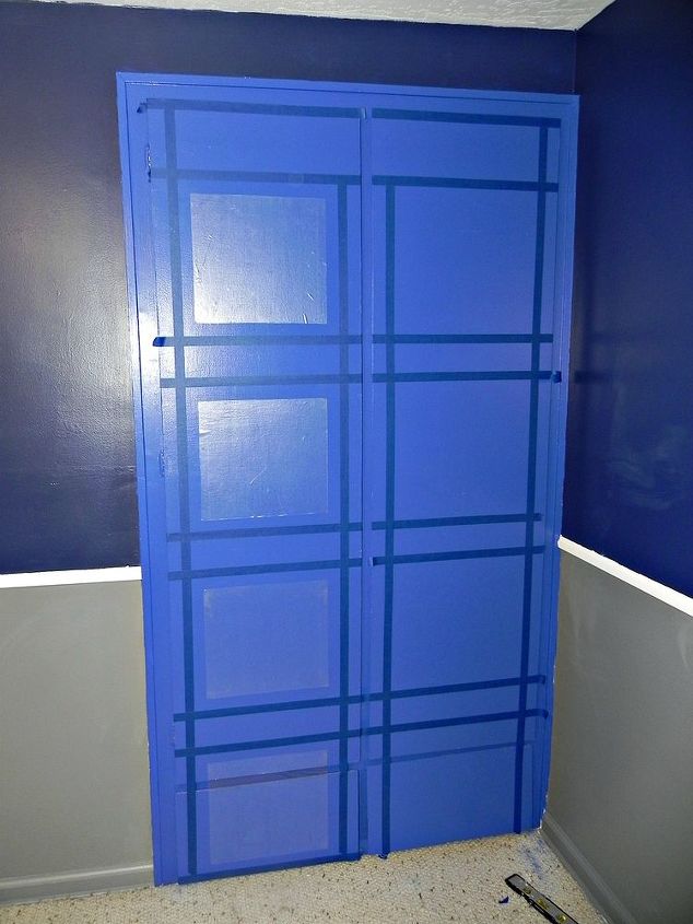 diy tardis bedroom closet, bedroom ideas, doors, painting, I used pieces of contact paper to mask off large areas