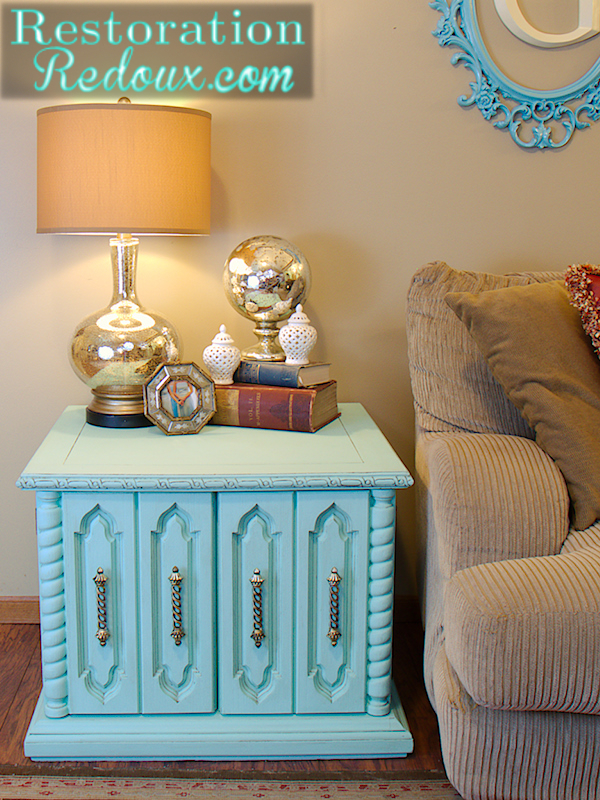 ugly dirty insanely heavy aqua vintage table makeover, painted furniture, Aqua Table After