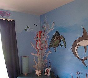 underwater mural, bedroom ideas, painting, Peek a boo octopus