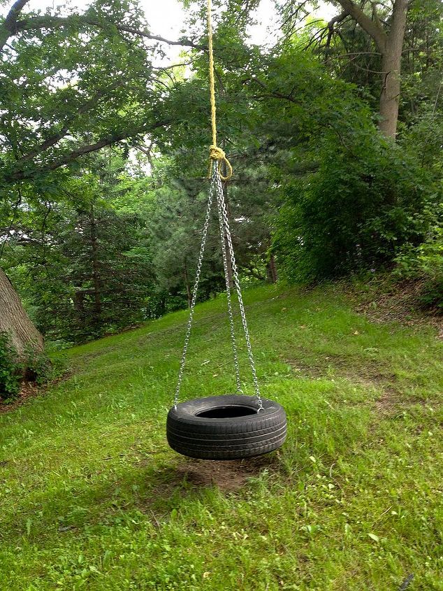 diy old fashioned tire swing, diy, outdoor living, The finished product