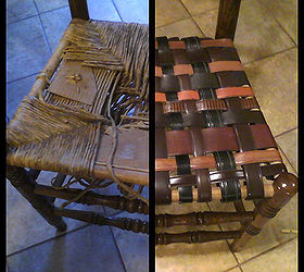 renewed rush seat chairs, painted furniture, repurposing upcycling, Old Rush Seat Chair brought to new life with belts