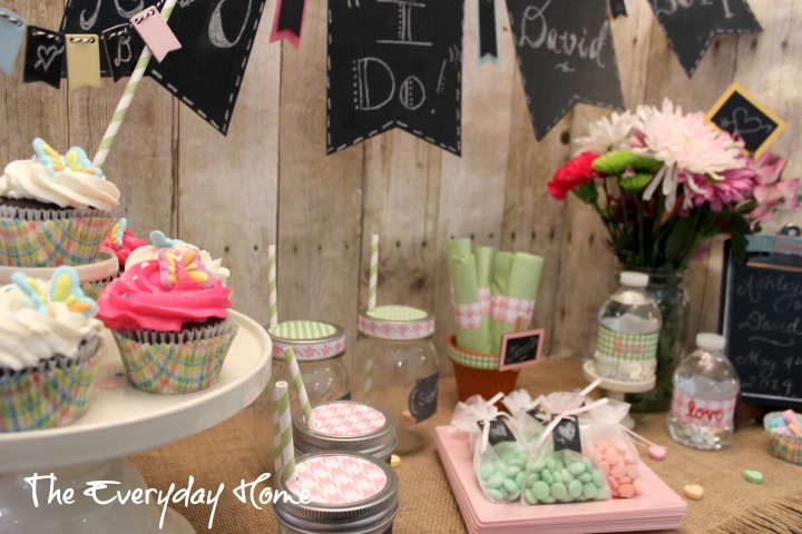 easy budget friendly bridal or baby shower ideas, chalkboard paint, crafts, Here is a view of the full table
