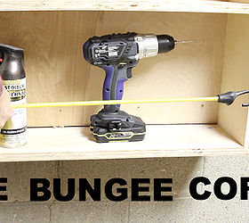 garage wall storage made easy, diy, garages, how to, shelving ideas, storage ideas, woodworking projects, Use bungee cords for he front