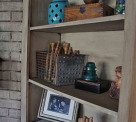 repurposed using an old barn tin roof and barn wood for a fireplace makeover, fireplaces mantels, home decor, mason jars, repurposing upcycling, Vintage locker basket holds old spindles