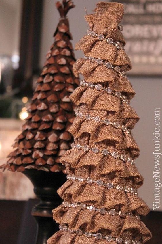 how to make a blingy burlap christmas tree, christmas decorations, seasonal holiday decor, Make a whole tablescape of DIY Christmas Trees 12DaysofTrees