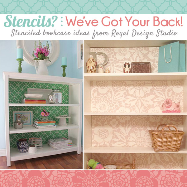 stenciling and pattern ideas for bookcases and cabinets, painted furniture, Stenciled Bookcases with Royal Design Studio Stencils