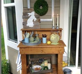 potting table turned serving station, gardening, home decor, outdoor furniture, outdoor living, painted furniture, patio