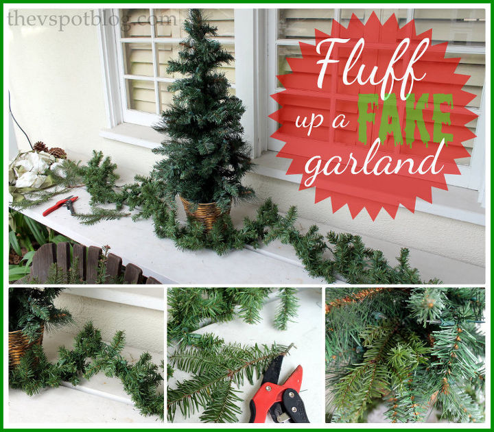 fluffing up fake garland using real greenery, decks, seasonal holiday decor