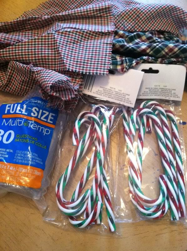 fabric covered candy canes, crafts, seasonal holiday decor, Basic supplies plastic candy canes fabric and hot glue Bells are optional