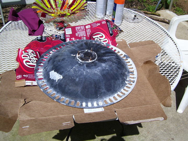i love to do fused glass i made this bird bath then took an old cast iron bird bath, crafts, outdoor living, cleaned it up