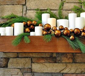 great room rustic christmas, christmas decorations, fireplaces mantels, living room ideas, seasonal holiday decor, Fresh greens white candles copper ornaments