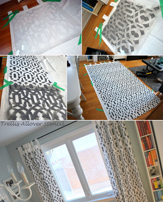 diy moroccan stenciled curtains, crafts, painting, reupholster, window treatments, Trellis Allover stenciled curtains