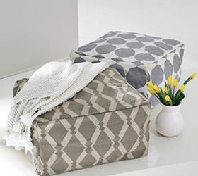 it s all about the pouf the abc s of pouf ottomans, home decor, painted furniture, SQUARE POUF Stylish and Chic I have found that all the cube like Suyra poufs have very trendy patterns on them Chevron Greek Key Surya Chain etc etc