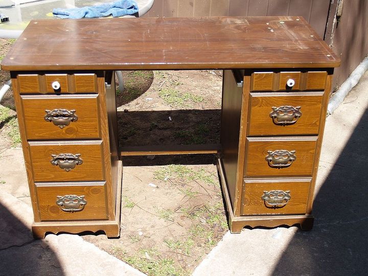 repurpose and recycle of desk, painted furniture, repurposing upcycling, There was a long drawer in the middle that we used for another project Just saw the sides from the desk top sand and paint