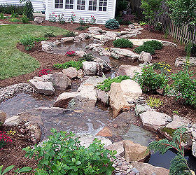 pondless waterfalls for the landscape, gardening, outdoor living, ponds water features, In the backyard a pondless waterfall is turned into a twisting turning stream