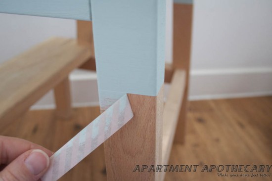 furniture makeover, painted furniture, Remove the masking paint once the paint is dry