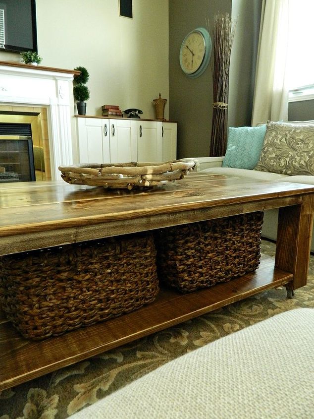 diy rustic coffee table with storage in about 3 or 4 days, diy, painted furniture, rustic furniture, woodworking projects, I bought these baskets first and made sure the table fit them
