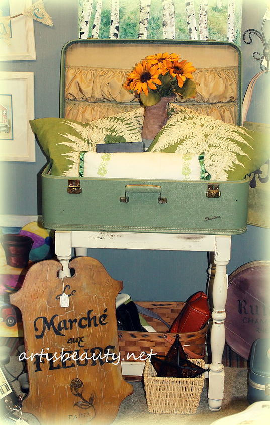diy vintage suitcase table, painted furniture, repurposing upcycling