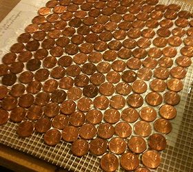 make a floor out of real pennies, flooring, tile flooring, tiling, glue the pennies onto the mesh