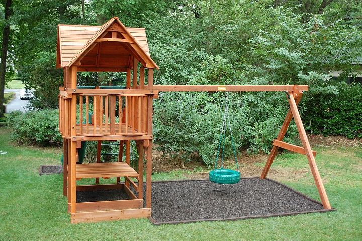 landscape renovations, curb appeal, decks, landscape, outdoor living, Two Play Areas With Tire Swing