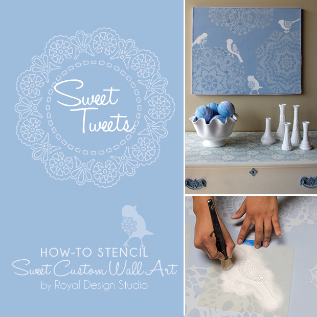how to stencil lace canvas art project, chalk paint, home decor, painting, Sweet Tweets Lace Stencil Canvas Wall Art