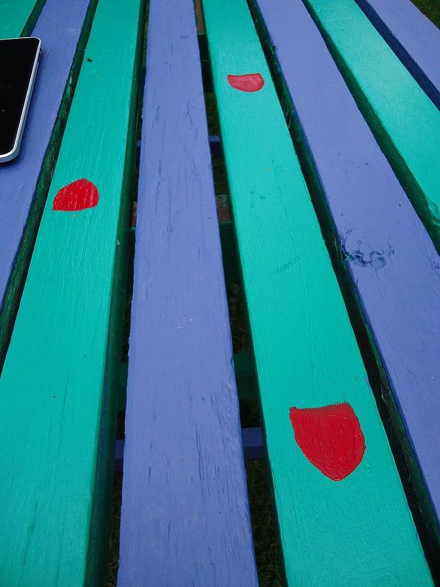 how we refurbished an old picnic table, outdoor furniture, outdoor living, painted furniture, repurposing upcycling, The beginnings of bugs went on