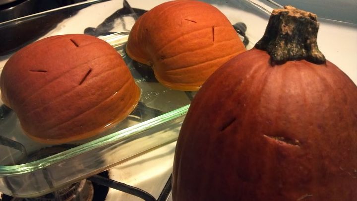 prep your pumpkin, go green, When a knife goes in easily they are ready Cool and scoop into 1 cup portions We freeze ours in zip closed baggies that can be flattened to stack in the freezer
