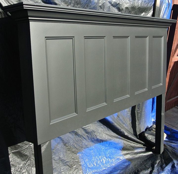 satin black 5 panel door headboard distressed and finished looks, bedroom ideas, painting, New door headboard for a king size bed