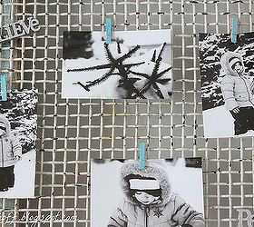 a wintery photo display from an old window grate, home decor, repurposing upcycling, What could be cuter