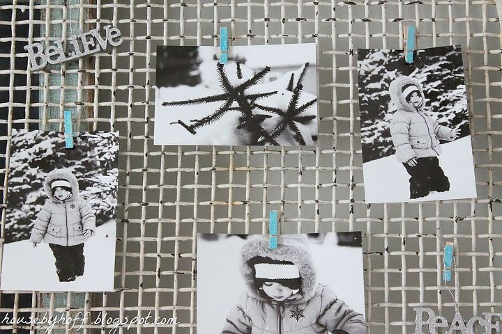 a wintery photo display from an old window grate, home decor, repurposing upcycling, What could be cuter