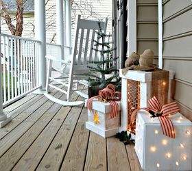 make pretty light up wooden presents for your porch, lighting, porches, seasonal holiday decor, I chose burlap ribbon in two different styles to make them festive and burlap is a durable outdoor fabric