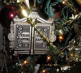 i love decorating our 1895 queen anne victorian for christmas with 12 trees, christmas decorations, seasonal holiday decor, wreaths, Texas Capitol ornaments on back parlor tree