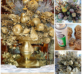christmas centerpiece quick and easy makeover holidaycheer, seasonal holiday d cor, Adding Gold metallic spray paint and a few silver Christmas florals