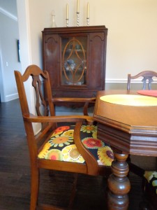 in living color, painted furniture, Floral seat cushions