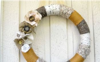 Yarn Wrapped Autumn Wreath with Fabric Flowers