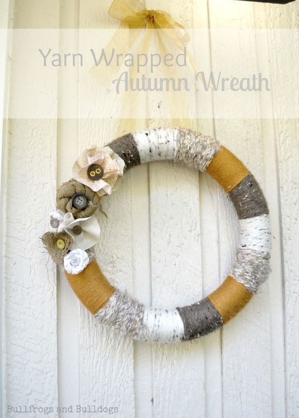 yarn wrapped autumn wreath with fabric flowers, crafts, flowers, seasonal holiday decor, wreaths, My new Yarn Wrapped Wreath