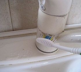 how to easily remove hard water deposits, home maintenance repairs, how to, Then take an old handy dandy toothbrush and start scrubbing the water deposits The gunk and hard water deposits will start to break off in little chunks Then rinse with steaming hot water