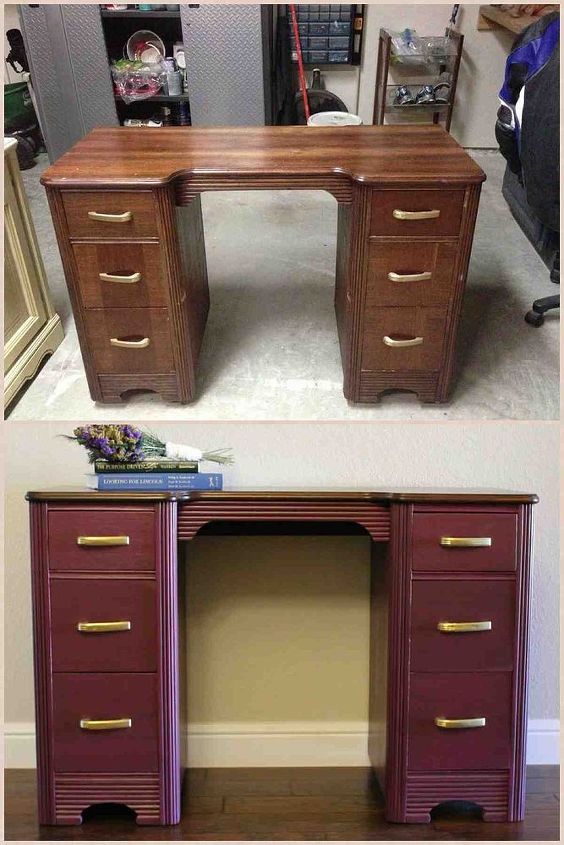 fresh and fun desk, painted furniture, Before and after