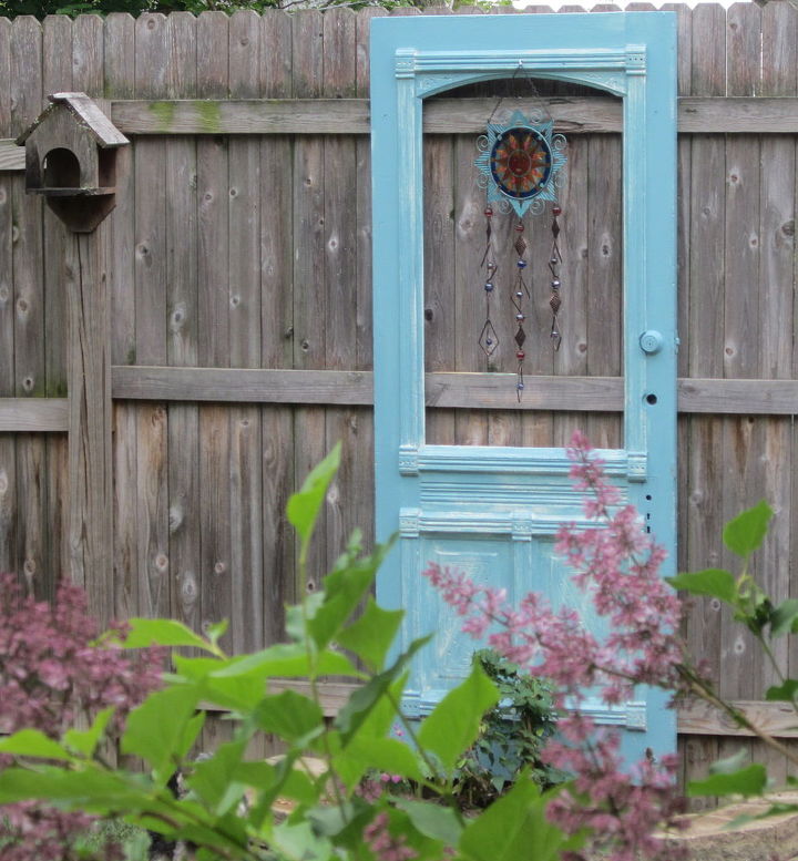 repurposed old door for the garden, gardening, painting, Miss Kim Lilacs