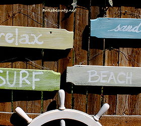 beach signs made from dumpster dive ladder, repurposing upcycling